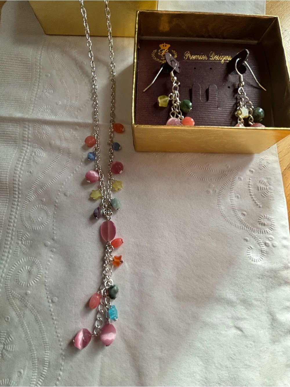 Premier Designs Multicolor Drop Necklace and Earrings Set , new
